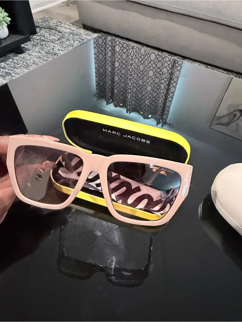 Marc Jacobs Tan Square Sunglasses with Brown Lenses
